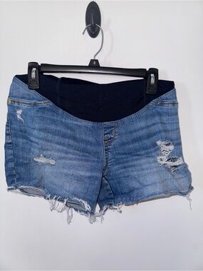 Isabel Maternity by Ingrid & Isabel Black-Panel Distressed Blue Jean Shorts